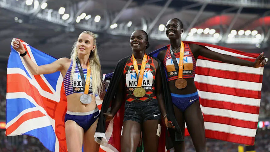 Keely Hodgkinson, Mary Moraa, Athing Mu at 2023 track worlds