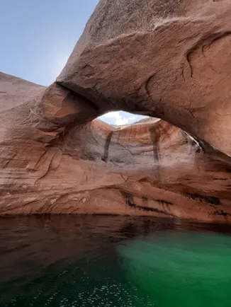 The "Double Arch" rock formation in Glen Canyon National Recreation Area before it collapsed.